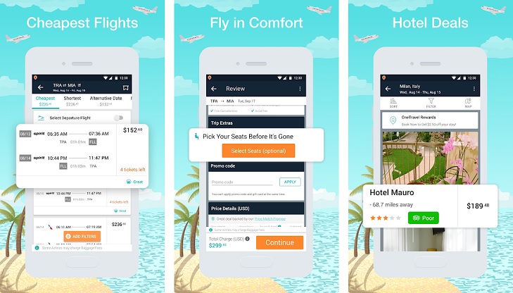 OneTravel: Cheap Flights, Cheap Hotels Booking App – Mobile and Tablet